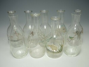605/0 old . sake bottle together 9 point glass made glass bubble . tool Hinamatsuri antique old ..