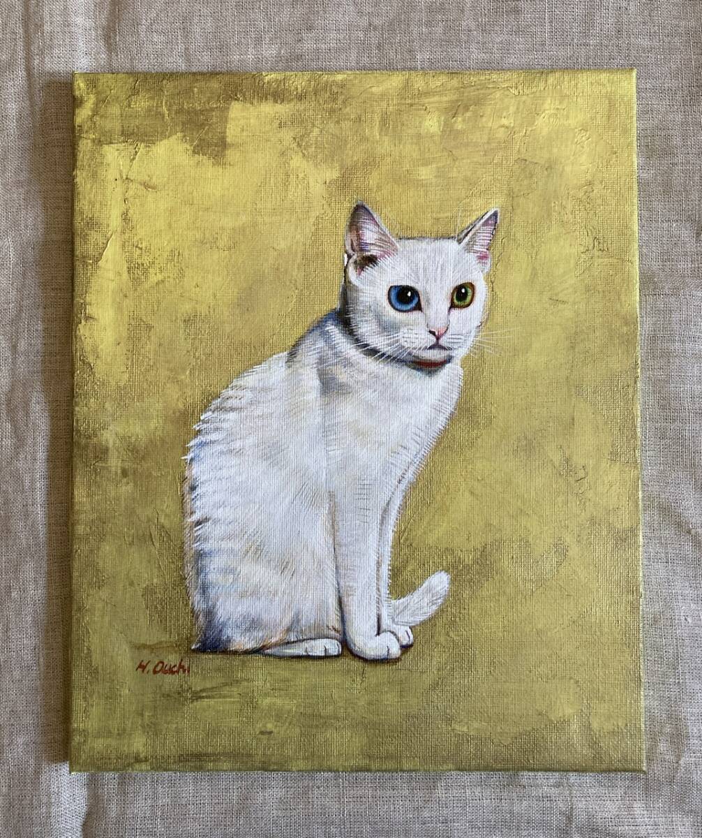 White Cat Odd Eye Painting Acrylic Painting Cat Interior Authentic 329, painting, oil painting, animal drawing