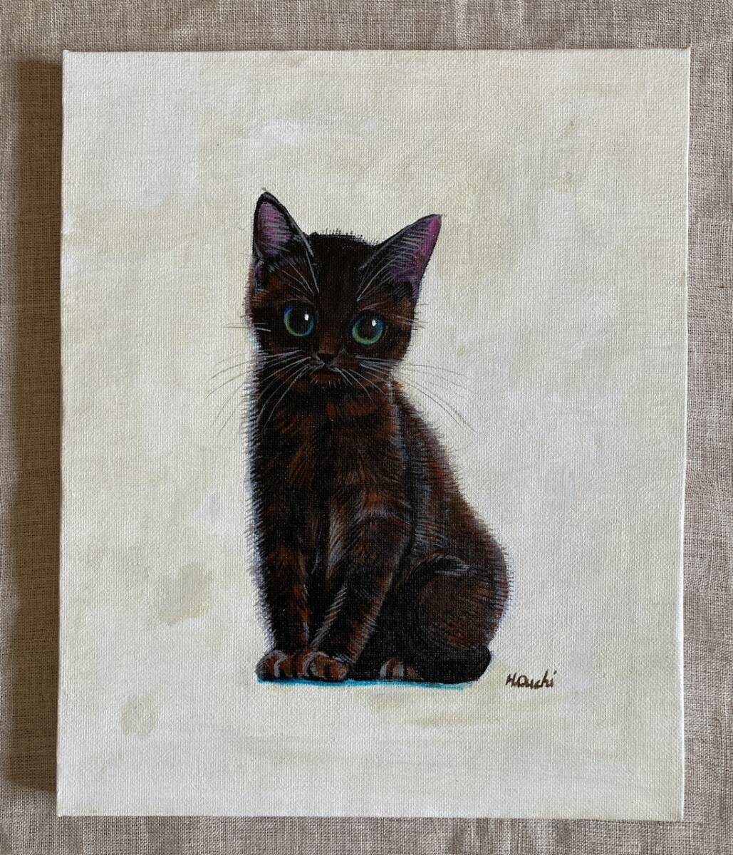 لوحة قطة سوداء لوحة أكريليك لوحة قطة داخلية عمل أصلي 542, تلوين, طلاء زيتي, رسم الحيوان
