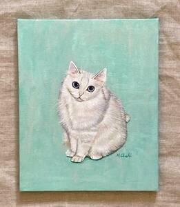 Art hand Auction 흰 고양이 그림 아크릴 그림 고양이 신사쿠 인테리어 501, 삽화, 그림, 아크릴, 구아슈