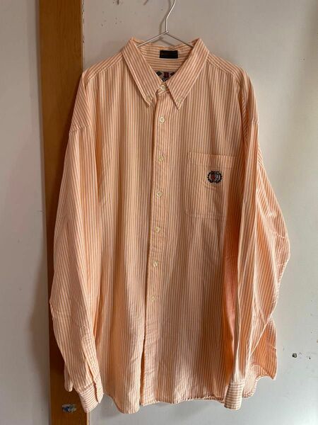 古着 ストライプシャツ オレンジ stripe shirt 長袖シャツ