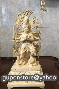 高32cm 一刀彫り　仏教工芸品　木彫仏教　精密彫刻 仏師で仕上げ品　大元帥明王