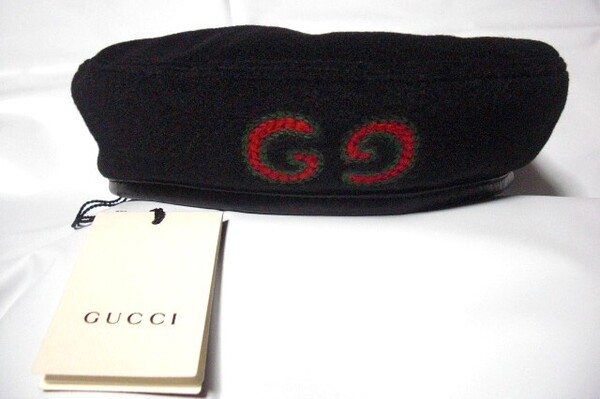 セール!!GUCCI グッチ レディース・インターロッキングG ポリエステル×アクリル ベレー帽 ・サイズ L・ブラック系 未使用です