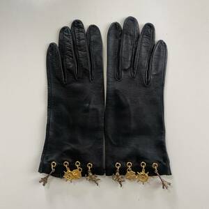 [ beautiful goods ] lady's size leather glove black black leather gloves Gold charm attaching size 7 lining less 