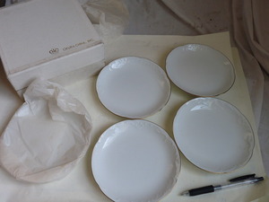 未使用 保管品◆大倉陶園/OKURA ゴールドライン　15cm 銘々皿揃 プレート 5客セット　ホワイト　シンプル