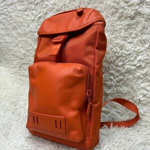 コーチ 【未使用級】 COACH ボディバッグ ショルダーバッグ クロスボディ レザー ナイロン オレンジ メンズ 斜め掛け 