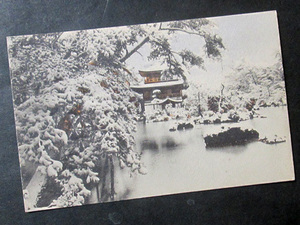 FB23【戦前絵葉書】KINKAKUJI　（金閣寺雪景・手彩色）　日本郵船