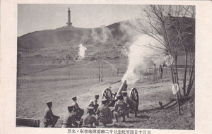 FB15【戦前絵葉書】陸軍記念日十二珊榴弾砲発射ノ光景　旧日本軍