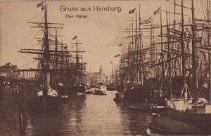 FB21【戦前絵葉書】Gruss aus Hamburg　独逸國ハンブルグ港景/船舶　（ドイツ）