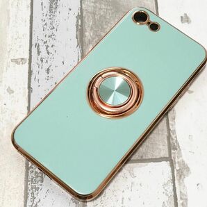 iPhone se ケース iphone8 iphone7 スマホリング付き 薄緑