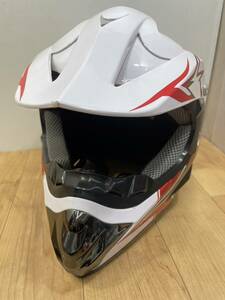 送料無料S84391 モトクロス ヘルメット バイク オフロード 白 赤 Lサイズ 59~60cm アウトドア 車用品