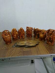 送料無料D57370 福徳の神　七人の神 七福人の木彫り像 置物