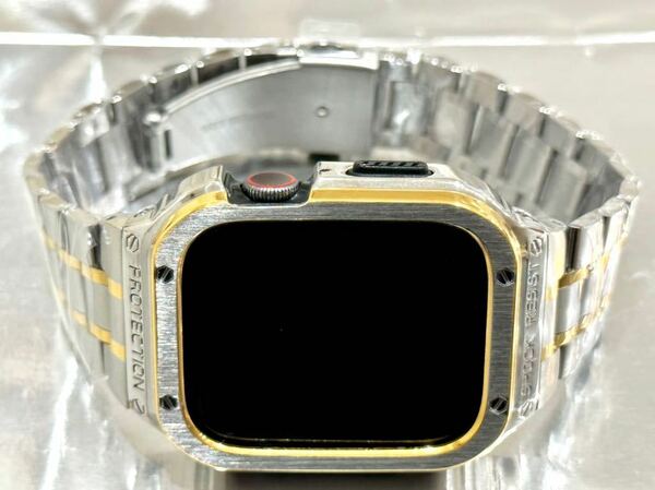GS☆アップルウォッチバンド ステンレス カバー　Apple Watch ケース 44mm 45mm メンズ　レディース　一体型ベルトカバー
