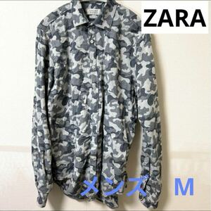 メンズ　ザラ　ZARA カモフラ柄 長袖シャツ M グレー 迷彩