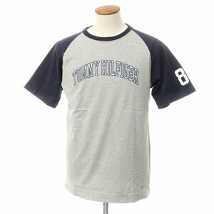 【中古】トミーヒルフィガー TOMMY HILFIGER コットン クルーネック 半袖Ｔシャツ グレーxダークネイビー【サイズM】