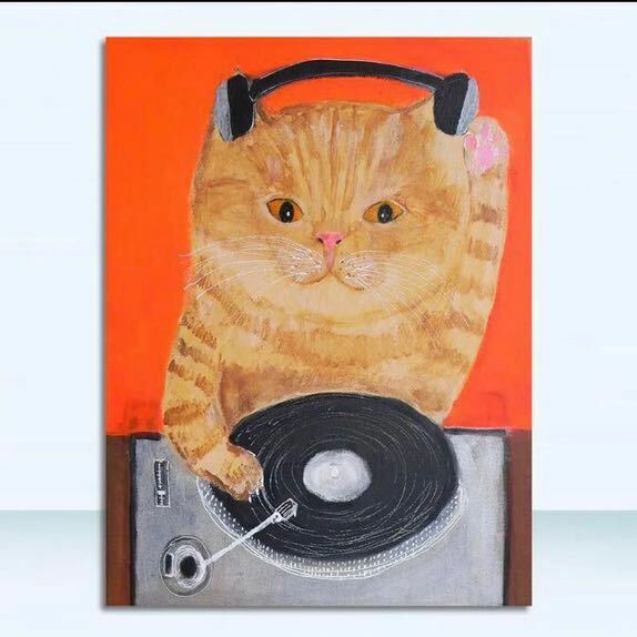 DJ猫　レトロ　ねこ　アートポスター　リビング　玄関　トイレ　子ども部屋　キッチン　寝室　ディスプレイ　プレゼント
