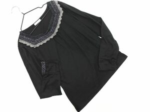 ネコポスOK axes femme アクシーズファム レース 切替 カットソー sizeM/黒 ■◇ ☆ eda1 レディース