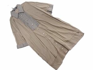  cat pohs OK COMME CA Comme Ca linen. tuck tunic shirt size13/ khaki x Brown #* * eda1 lady's 