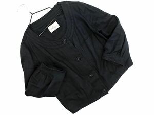 Unaca アナカ リネン100% ノーカラー ジャケット size38/黒 ■◇ ☆ edb0 レディース