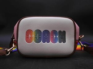 新品 COACH コーチ 9939 レインボー ロゴ ショルダー バッグ 白ｘピンク ■■◎ ☆ edb0 レディース