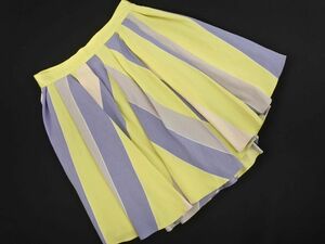  cat pohs OK Ray BEAMS Ray Beams stripe tuck skirt size1/ blue x yellow green x gray #* * edb0 lady's 