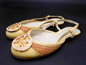 Tory Burch トリーバーチ パテントレザー ロゴプレート フラット オープンバック パンプス size6M(23cm位）/黄 ■◇ ☆ edb1 レディース