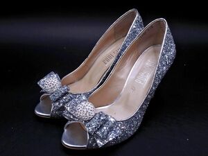 POOL SIDE Pool Side ribbon g Ritter lame open tu pumps size23.5/ silver #* * edb5 lady's 