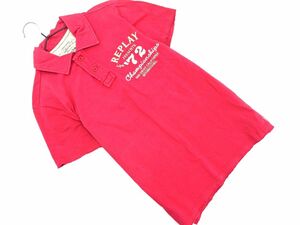 ネコポスOK REPLAY リプレイ ワッペン 刺繍 ポロシャツ sizeS/赤 ■◆ ☆ edc5 メンズ