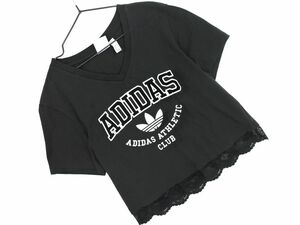 ネコポスOK adidas アディダス レース ロゴ 刺繍 カットソー sizeXL/黒 ■◆ ☆ edc9 レディース