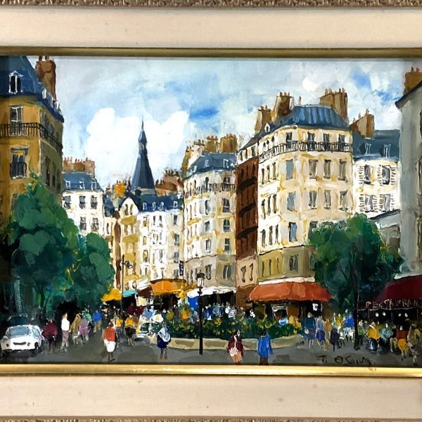 Obra auténtica ■Pintura al óleo■Takeshi Osawa■``Plaza de París''■Pintor residente en Francia■Independiente, Ganador de la Exposición de Arte Español ■Cuadro enmarcado 1b, cuadro, pintura al óleo, Naturaleza, Pintura de paisaje