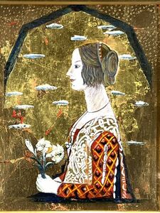 Art hand Auction Œuvre authentique ■ Tempera sur fond doré ■ Toyoko Ishizu ■ « K Lady » ■ Belle femme peignant un chef-d'œuvre ■ Peinture encadrée 1b, peinture, peinture à l'huile, autres