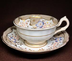 hi Rudy chi England. tea * cup & saucer gray ground hand paint nemophila gold paint England antique 1835 year about 