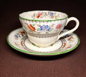 BD old Spode cup & saucer green tea * set shino wazli Orient. flower England antique 1913 year design registration ...