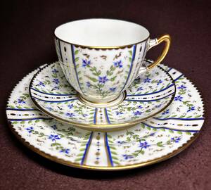 A Paragon France * Paris manner cup & saucer, Trio France * Paris manner arrow car . corn flower gold paint England antique 