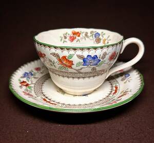 AD old Spode cup & saucer green tea * set shino wazli Orient. flower England antique 1913 year design registration ...