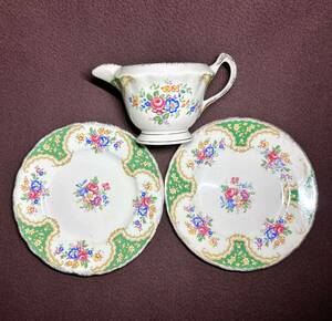  England milk * Jug . cake * plate 2 sheets tea * set green flower .je-ms* kent England antique Vintage 