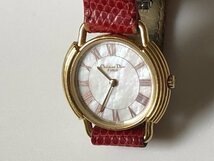 クリスチャンディオール Christian Dior アンティーク D58-121-2 ラウンドフェイス 赤革ベルト ローマン シェル文字盤 レディース 腕時計_画像1