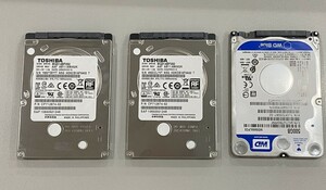 500GB 3個セット HDD中古 TOSHIBA、Western Digital 7mm 2.5 SATA 動作確認済み