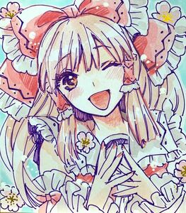 Art hand Auction Sakura Hakurei Reimu Mini Shikishi Touhou Project Ilustración dibujada a mano Doujin Acuarela, historietas, productos de anime, ilustración dibujada a mano