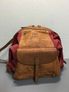 IL BISONTE Кожаный рюкзак-рюкзак × холщ красный×коричневый