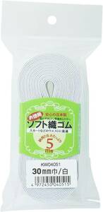 ホワイト 30㎜ ソフト織ゴム 5m巻 白 ウエストゴム (30㎜, 白)