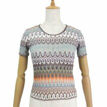 ミッソーニ 美品 半袖ニット 緑 茶 オレンジ系 マルチ 38 イタリア製 レーヨン カットソー MISSONI 【ネコポスOK】 ◆H4_画像1