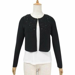  Courreges beautiful goods embroidery & beads attaching bolero cardigan black black 38 M knitted stretch long sleeve feather weave jacket Courreges *HJ4