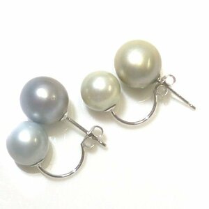 J◇K14WG 2カラー パール ピアス ホワイトゴールド 14金 グレー系 モスグリーン系 真珠 8～9mm大 pearl earrings【ネコポスOK】