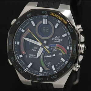 【美品】稼働 タフソーラー 良品 箱付き カシオ エディフィス ECB-950 デジアナ 黒文字盤 アラーム メンズ腕時計の画像1