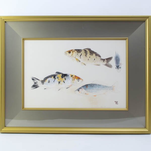 [Œuvre authentique] Yasushi Sugiyama Carp Shin Sugiyama Sceau d'évaluation Peinture japonaise manuscrite par SOGO Yasushi Sugiyama Dessin Exposition Œuvres Membre de l'Académie des arts du Japon Directeur général de Nitten Citoyen honoraire de Tokyo Encadré #36314YR, peinture, Peinture japonaise, autres