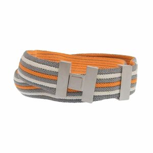 未使用 箱付 エルメス HERMES 2014年 銀座店 限定商品 CEINTURE Hバックル ボーダー レーヨン ポリエステル ゴム ベルト メンズ レディース