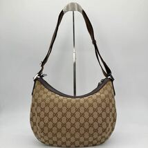 1円 GUCCI グッチ ショルダーバッグ GGキャンバス レザー ベージュ 181092 002404 斜め掛け 肩掛け バッグ ハーフムーン_画像3