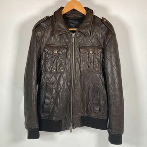 BURBERRY BLACK LABEL バーバリーブラックレーベル 羊革 ラムレザー ライダース ブルゾン レザージャケット キルティング ダークブラウン Mの画像1