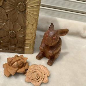 【木彫り】金沢 ダストボックス・ウサギ・カメ・フクロウ・バラ 置物・ハンドメイド・ブローチ・兎・亀・梟・薔薇の画像3
